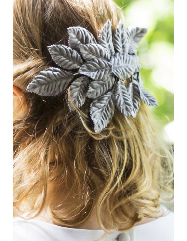 Tocado Hojas  gris marengo